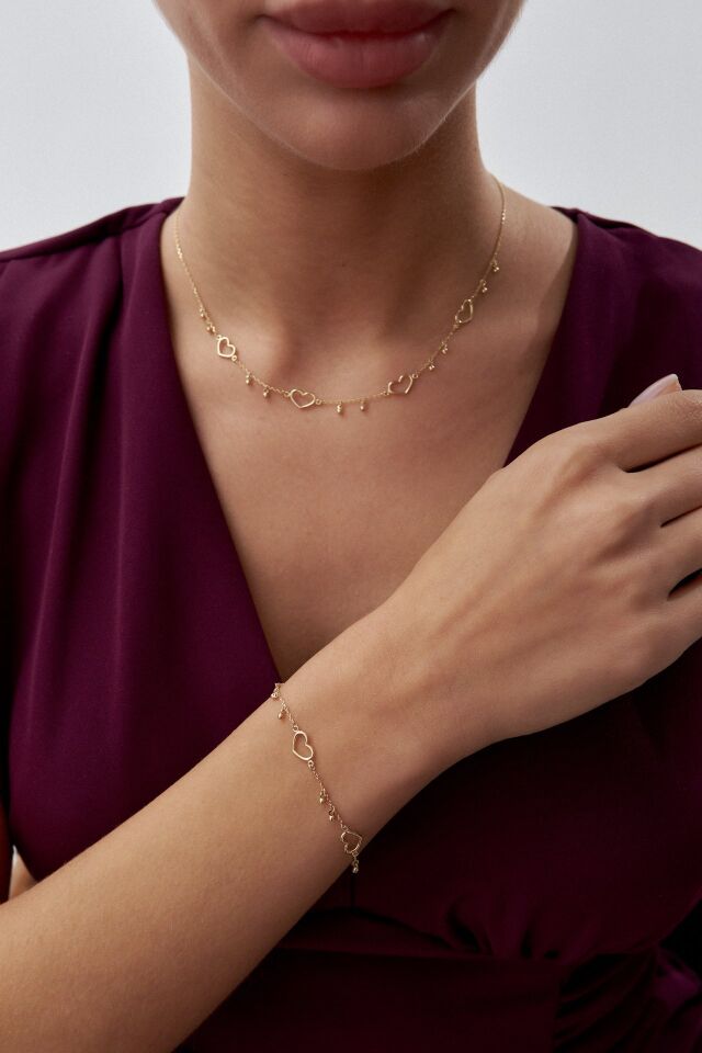 Altın Kalp Detaylı Sallantılı Set