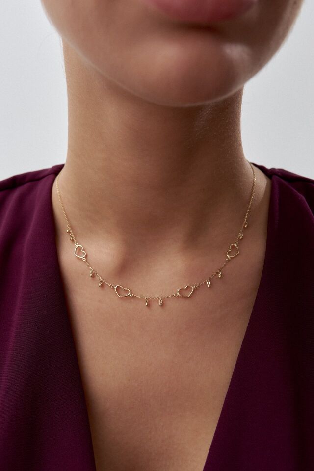 Altın Kalp Detaylı Sallantılı Set