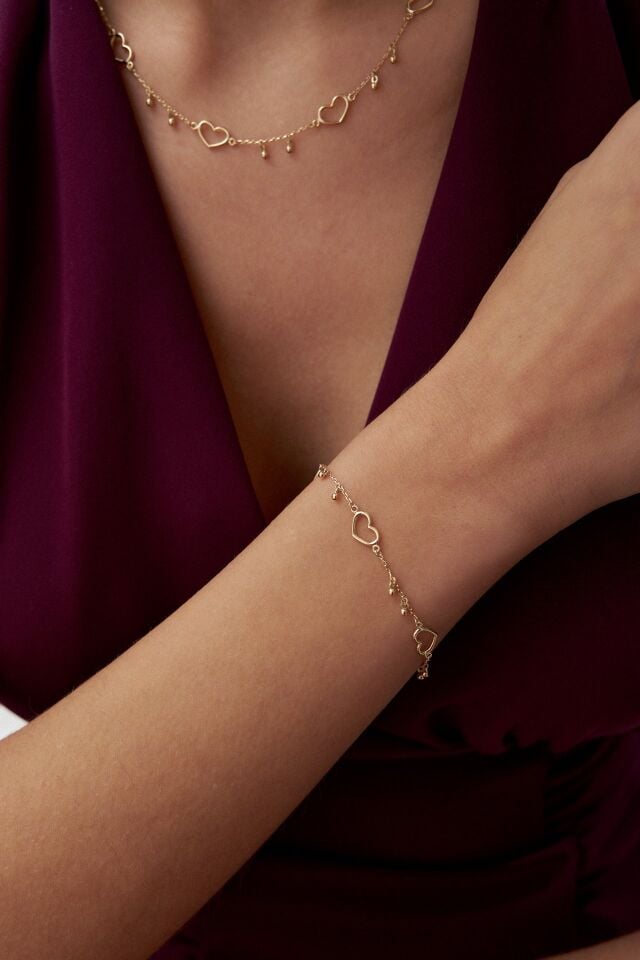 Altın Kalp Detaylı Sallantılı Set