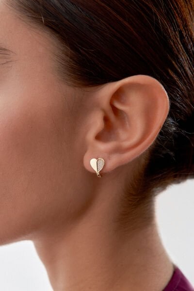 Altın Yarı Taşlı Kalp Küpe