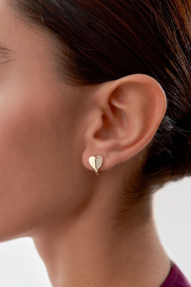 Altın Yarı Taşlı Kalp Küpe