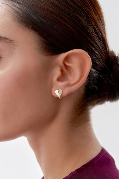 Altın Yarı Taşlı Kalp Küpe