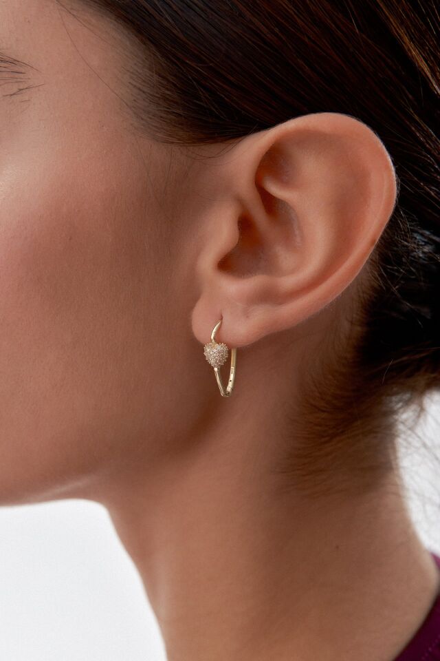 Altın Taşlı Kalp Küpe