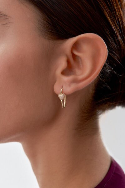 Altın Taşlı Kalp Küpe