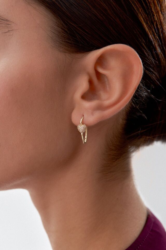 Altın Taşlı Kalp Küpe