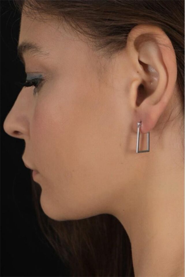 Altın Beyaz Dikdörtgen Küpe