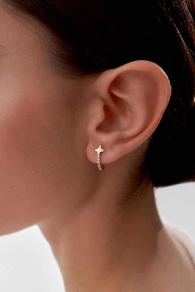 Altın Taşlı Yıldız Küpe