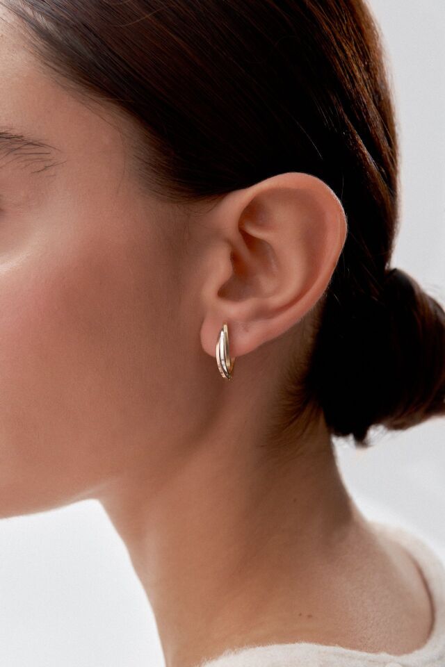 Altın Taşsız Üç Sıralı Küpe