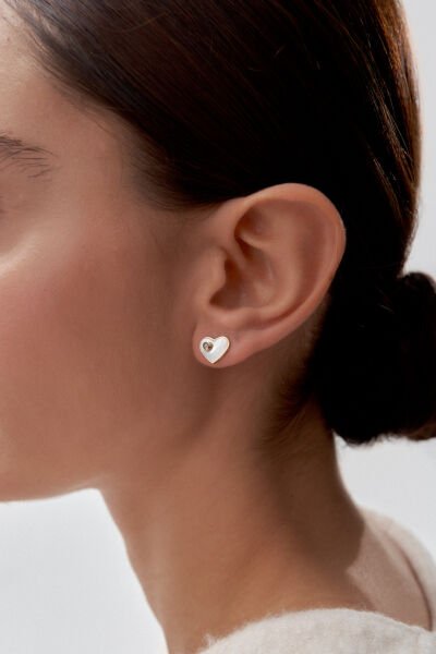 Altın Sedef Taşlı Kalp Küpe