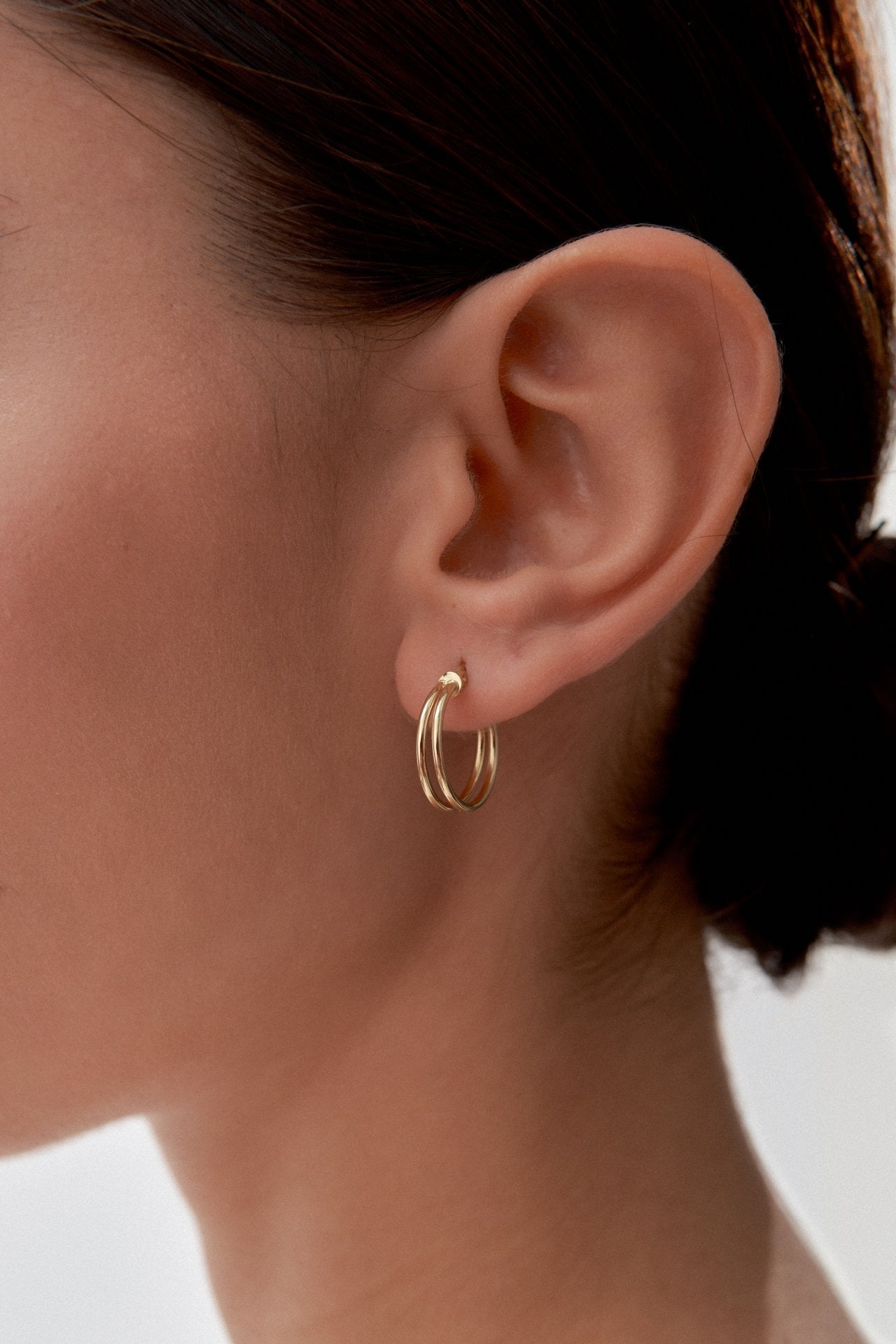 Altın Şarnel Çift Sıra Halka Küpe