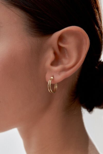 Altın Şarnel Çift Sıra Halka Küpe