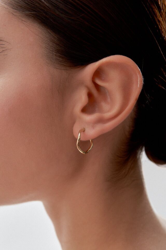 Altın Mini Taşsız Dalga Form Halka Küpe