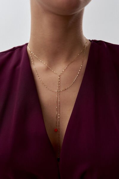 Altın Sallantılı Ucu Plakalı Y Kolye